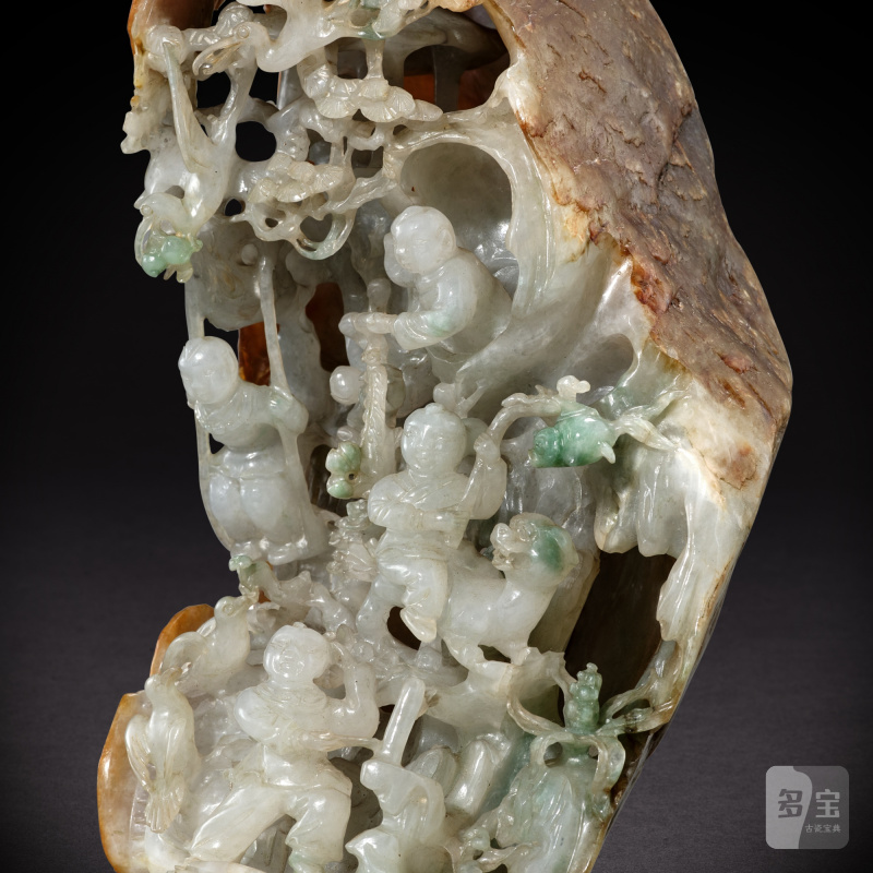 A jadeite 'boys' boulder | 翠玉五子圖山子 - 图2